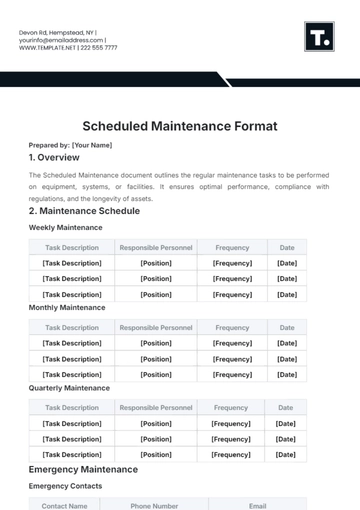 Free Scheduled Maintenance Format Template to Edit Online