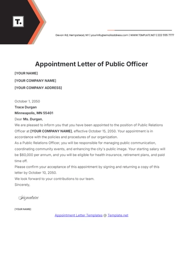 Free Appointment Letter of Public Officer Template to Edit Online