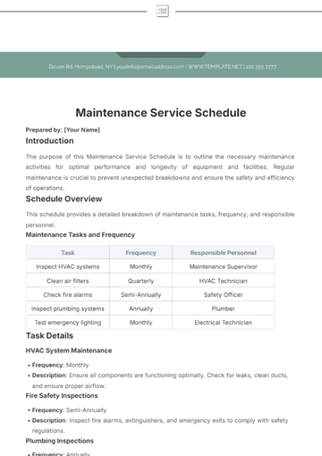 Free Maintenance Service Schedule Template to Edit Online