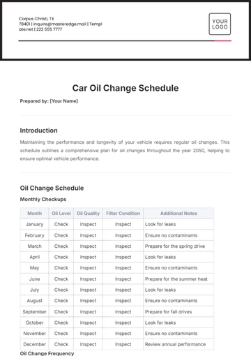Free Car Oil Change Schedule Template to Edit Online