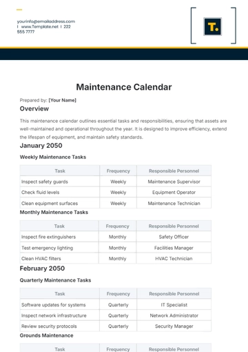 Free Maintenance Calendar Template to Edit Online