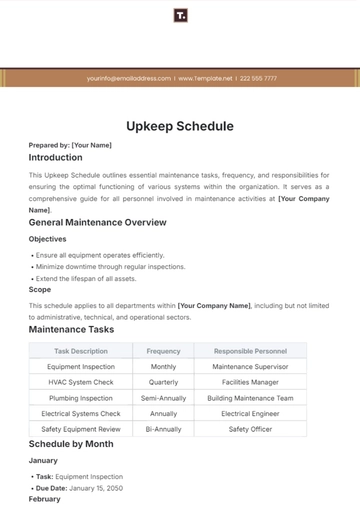 Free Upkeep Schedule Template to Edit Online