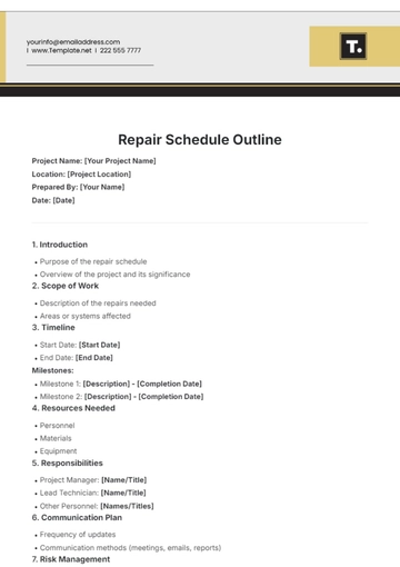 Free Repair Schedule Outline Template to Edit Online