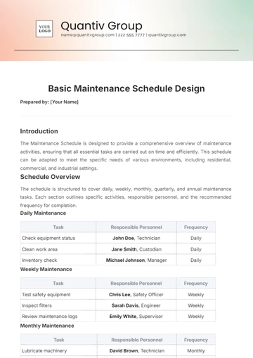 Free Basic Maintenance Schedule Design Template to Edit Online