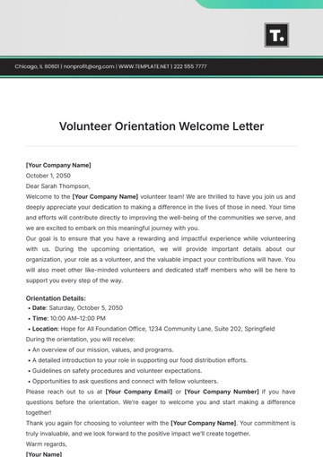 Free Volunteer Orientation Welcome Letter Template to Edit Online