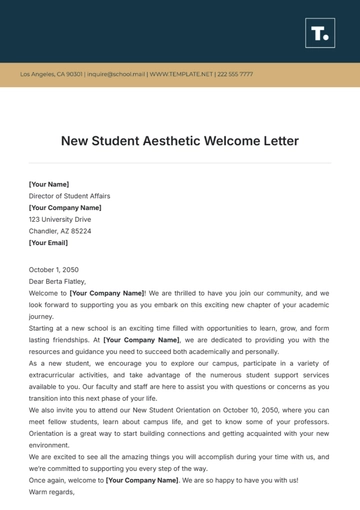 Free New Student Aesthetic Welcome Letter Template to Edit Online