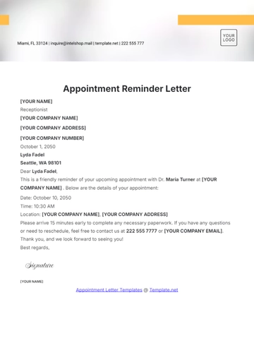 Free Appointment Reminder Letter Template to Edit Online