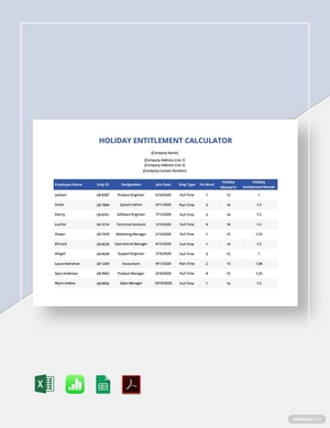 Holiday Entitlement Calculator Template