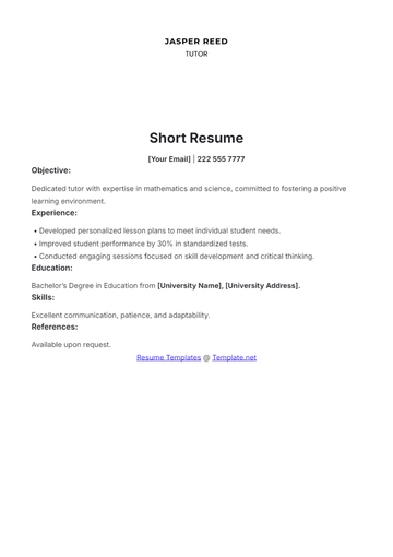 Free Short Resume Template to Edit Online