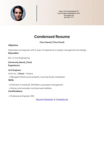 Free Condensed Resume Template to Edit Online