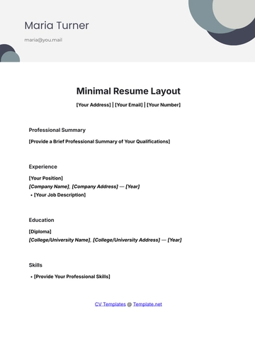 Free Minimal Resume Layout Template to Edit Online