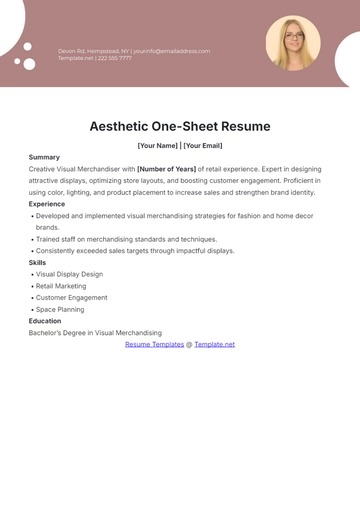 Free Aesthetic One-Sheet Resume Template to Edit Online