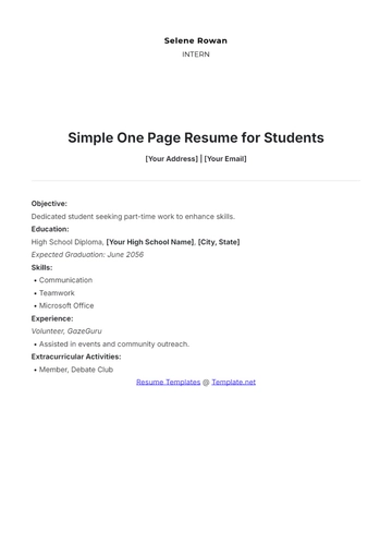 Free Simple One Page Resume for Students Template to Edit Online