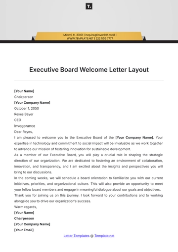 Free Executive Board Welcome Letter Layout Template to Edit Online