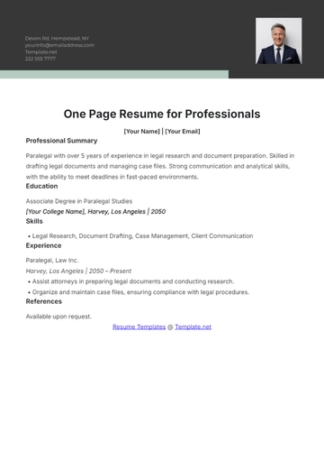 Free One Page Resume for Professionals Template to Edit Online