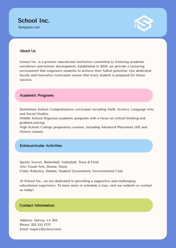 Free School Profile Template to Edit Online