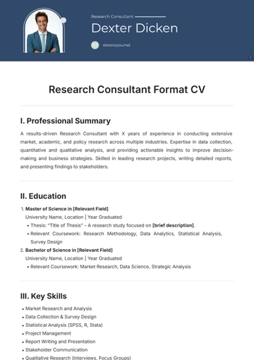 Free Research Consultant Format CV Template to Edit Online