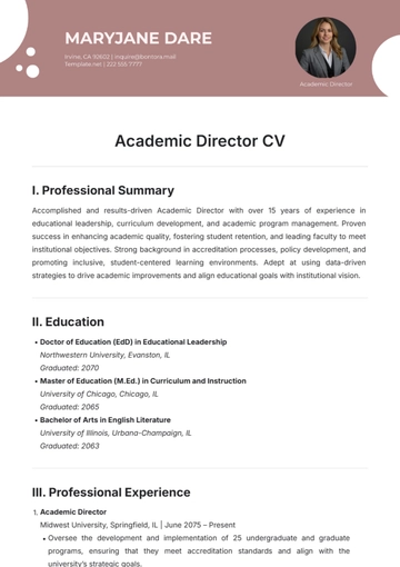 Free Academic Director CV Template to Edit Online
