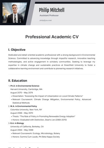 Free Professional Academic CV Template to Edit Online