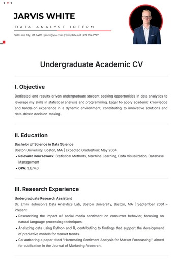 Free Undergraduate Academic CV Template to Edit Online