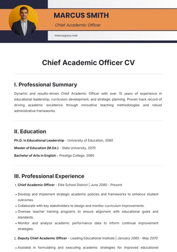 Free Chief Academic Officer CV Template to Edit Online