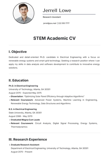 Free STEM Academic CV Template to Edit Online