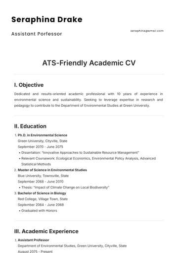 Free ATS-Friendly Academic CV Template to Edit Online