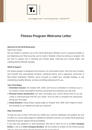 Free Fitness Program Welcome Letter Template to Edit Online