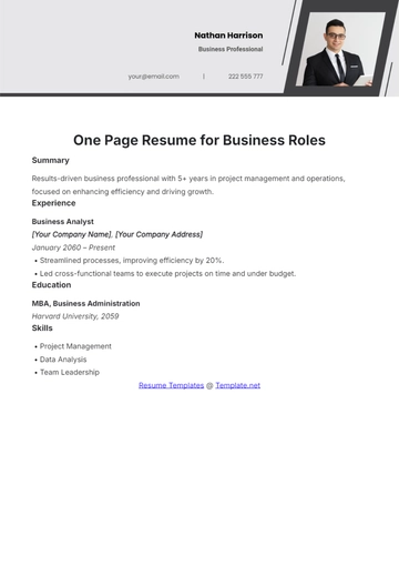 Free One Page Resume for Business Roles Template to Edit Online