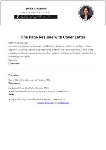 Free One Page Resume with Cover Letter Template to Edit Online