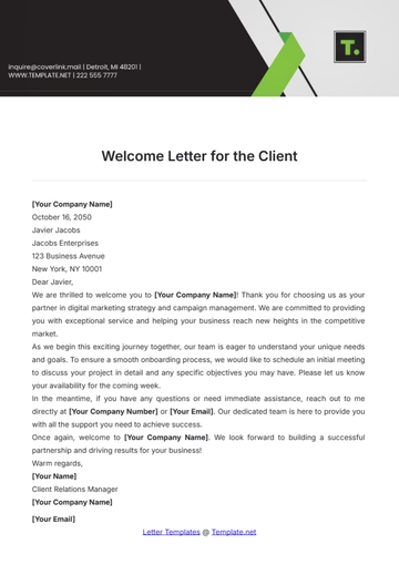 Free Welcome Letter for the Client Template to Edit Online