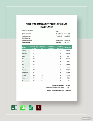 First Year Employment Turnover Rate Calculator Template