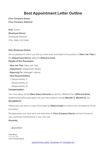 Free Best Appointment Letter Outline Template to Edit Online