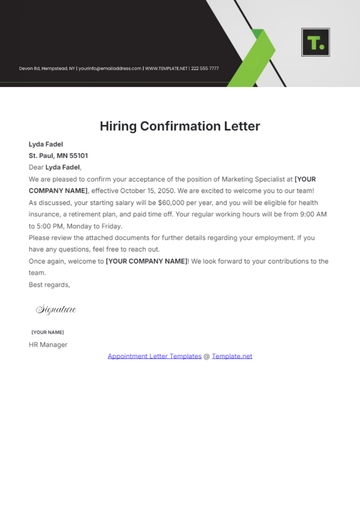 Free Hiring Confirmation Letter Template to Edit Online