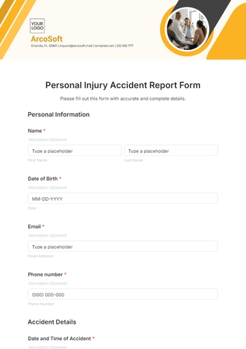 Free Personal Injury Accident Report Form Template to Edit Online
