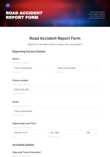 Free Road Accident Report Form Template to Edit Online