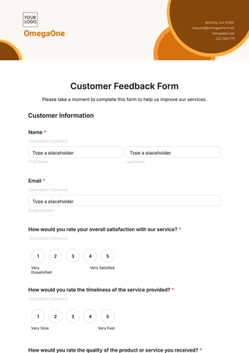 Free Customer Feedback Form Template to Edit Online