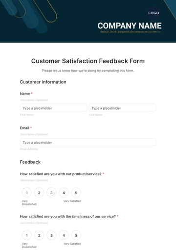Free Customer Satisfaction Feedback Form Template to Edit Online