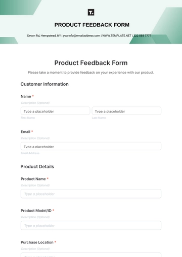 Free Product Feedback Form Template to Edit Online