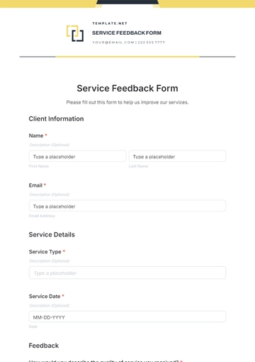 Free Service Feedback Form Template to Edit Online