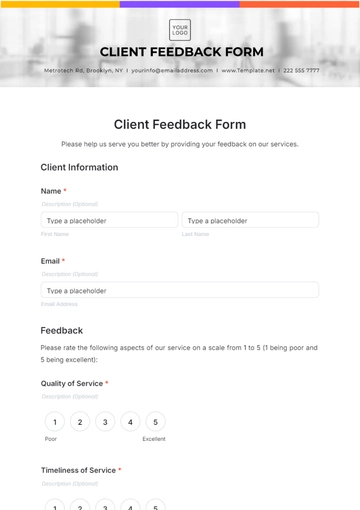 Free Client Feedback Form Template Template to Edit Online