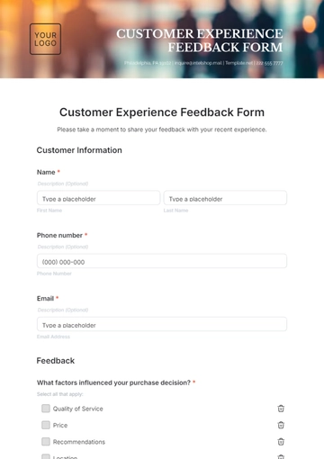 Free Customer Experience Feedback Form Template to Edit Online