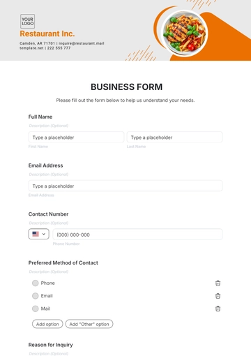 Free Business Form Template to Edit Online