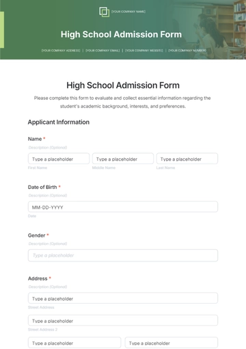 Free High School Admission Form Template to Edit Online