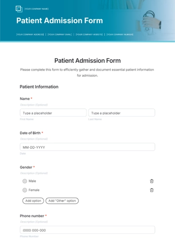 Free Patient Admission Form Template to Edit Online
