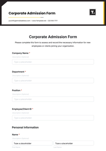 Free Corporate Admission Form Template to Edit Online