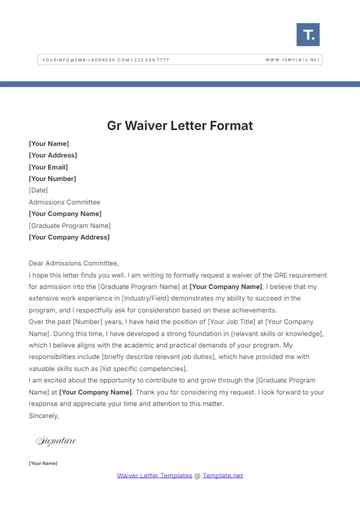 Free Gr Waiver Letter Format Template to Edit Online