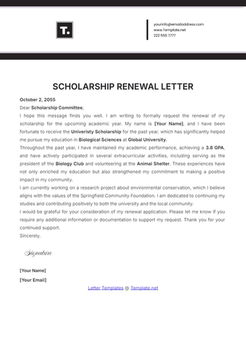 Free Scholarship Renewal Letter Template to Edit Online