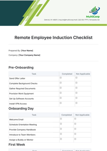 Free Remote Employee Induction Checklist Template to Edit Online
