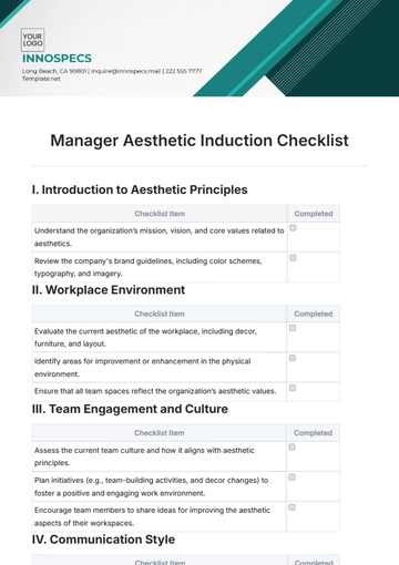 Free Manager Aesthetic Induction Checklist Template to Edit Online